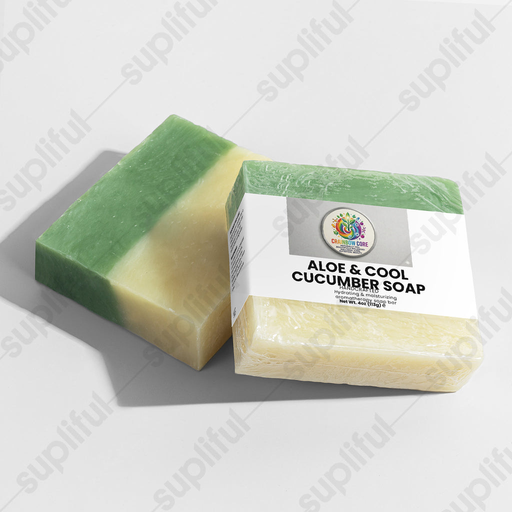 🌿 Aloe & Cool Cucumber Soap —Refreshing daily cleanse with aloe and cucumber to calm and revitalize skin.